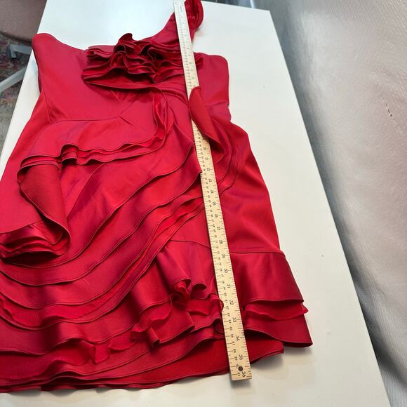 BCBDMaxAzria Womens 12 One Shoulder Mini Cocktail Dress Berry Red Y2K Ruffles - Picture 9 of 12